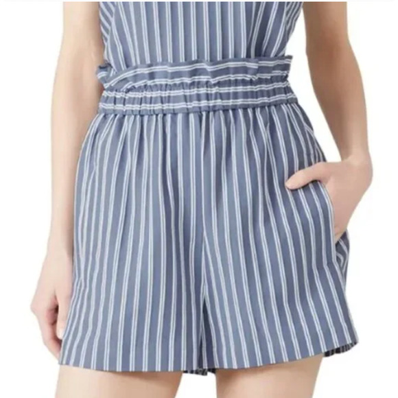 TIBI Paperbag Shorts Womens Size Small Striped Blue White 4-Pocket Pull On RTR - Picture 1 of 12